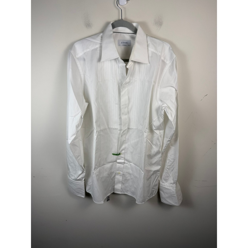 Eton White Pleated Bib Tuxedo Shirt Contemporary Fit 17.5 44 French Cuff